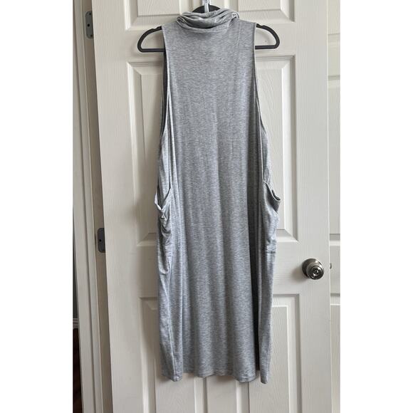 EILEEN FISHER Gray Tencel Jersey Funnel Neck Relaxed Midi Jumper Dress Sz L - Picture 7 of 12